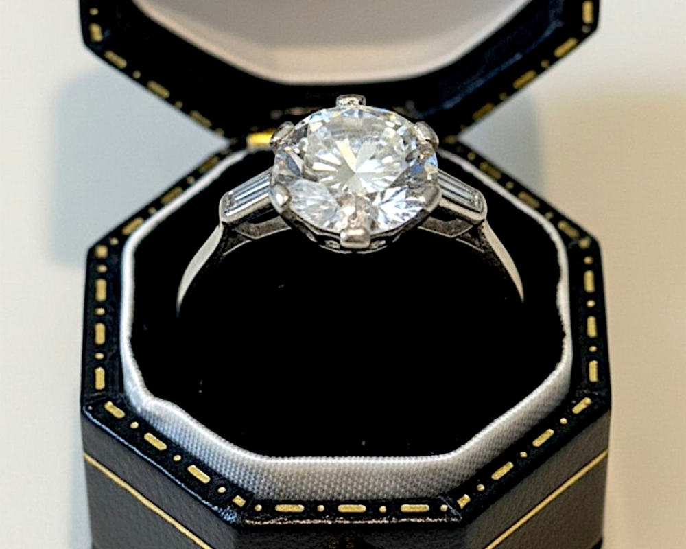 Art Deco 2.15ct diamond solitaire ring in box for sale in Leeds
