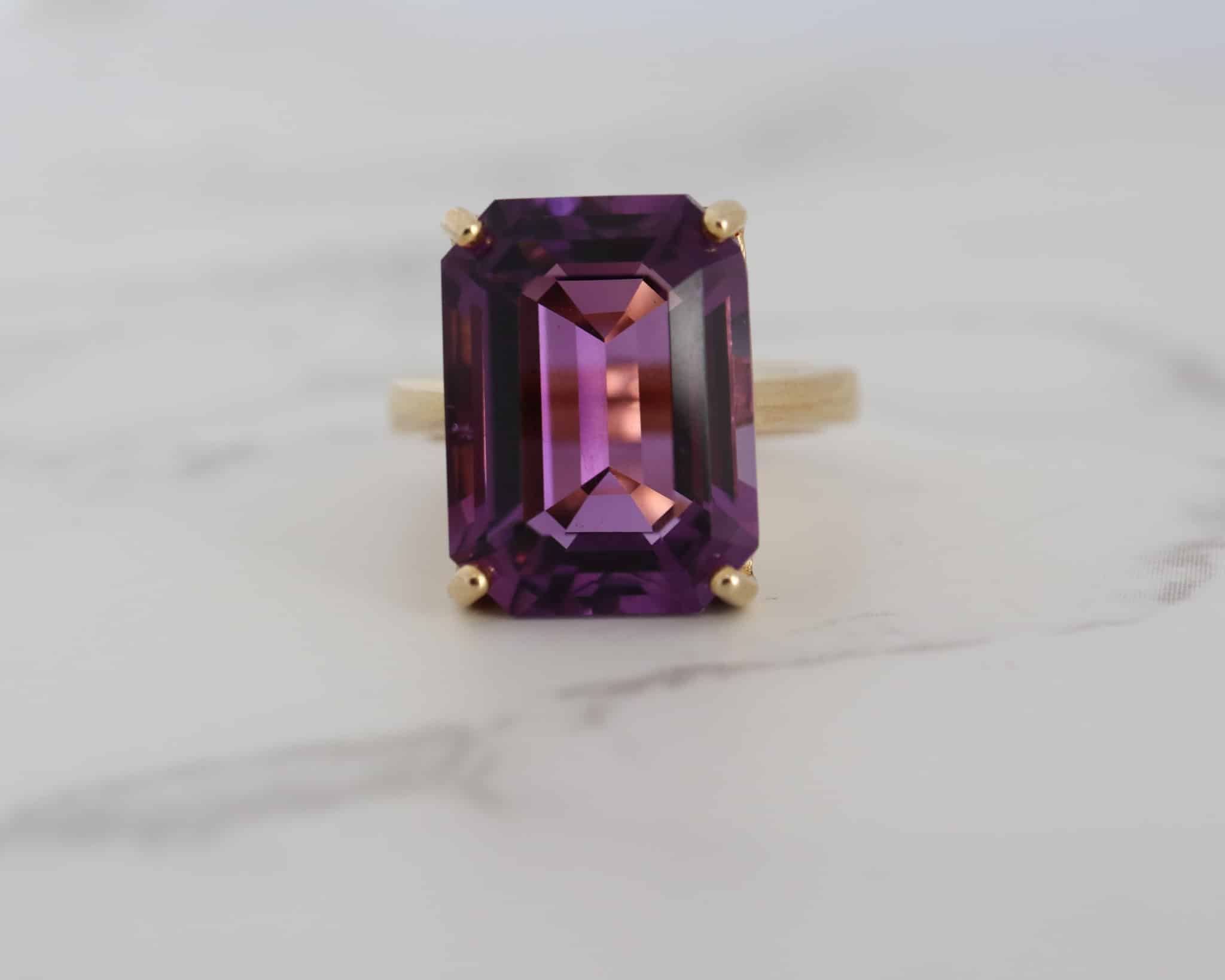 9ct Yellow Gold Faceted Amethyst Ring