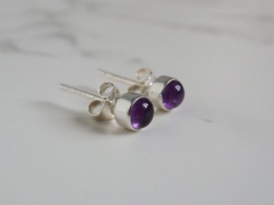 Silver and amethyst stud earrings for pierced ears