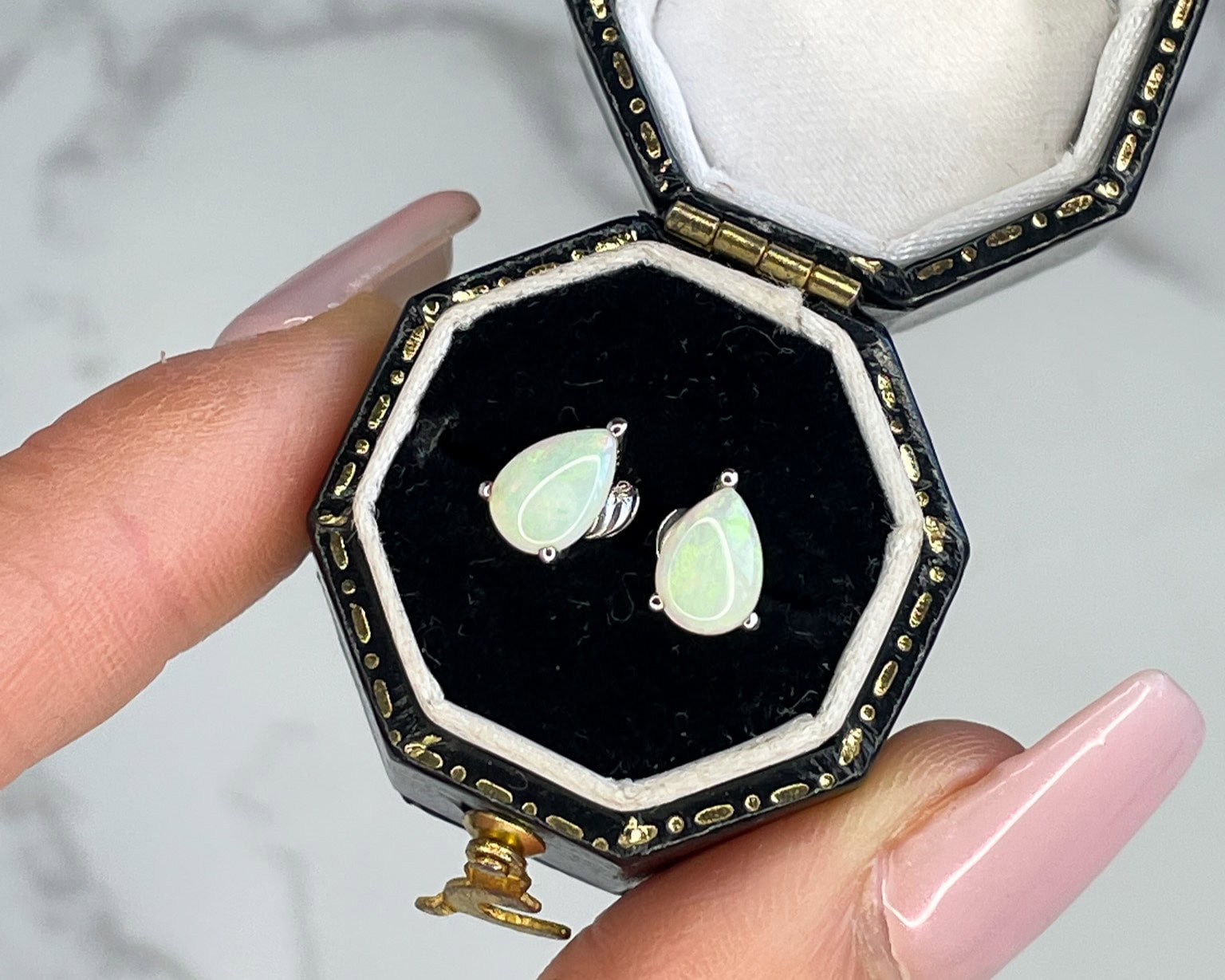 9ct white gold and opal pear cut stud earrings for sale in Leeds