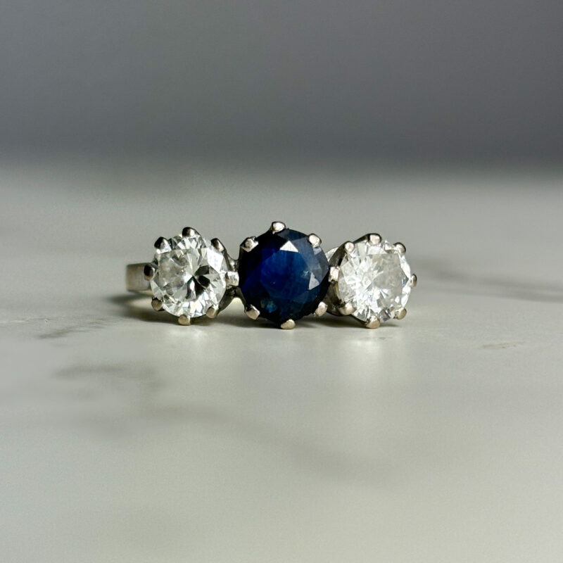 antique sapphire and diamond three stone ring for sale in Leeds