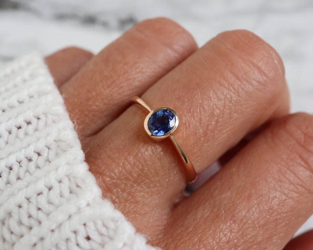 Contemporary sapphire and rose gold ring for sale
