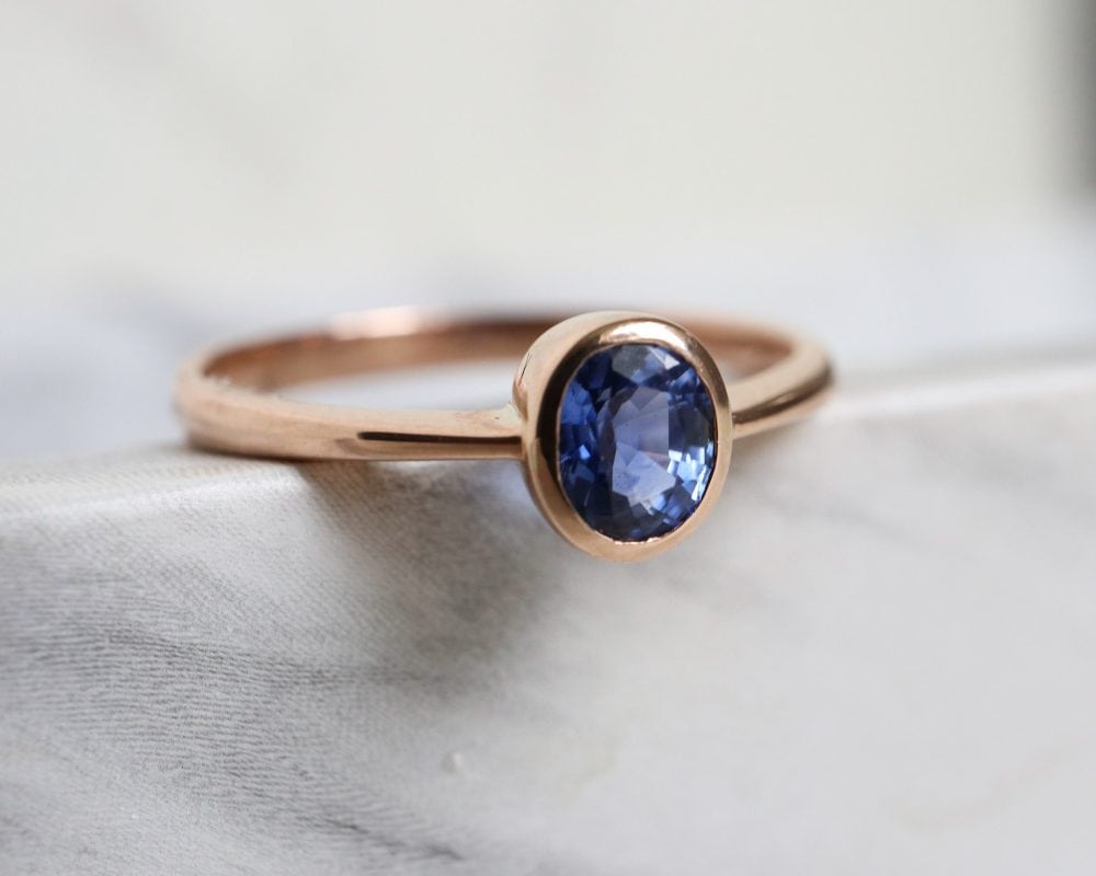 Contemporary sapphire and rose gold ring for sale
