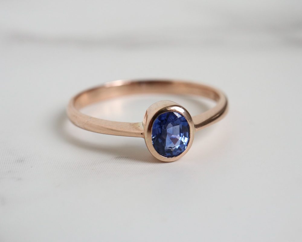 Contemporary sapphire and rose gold ring for sale