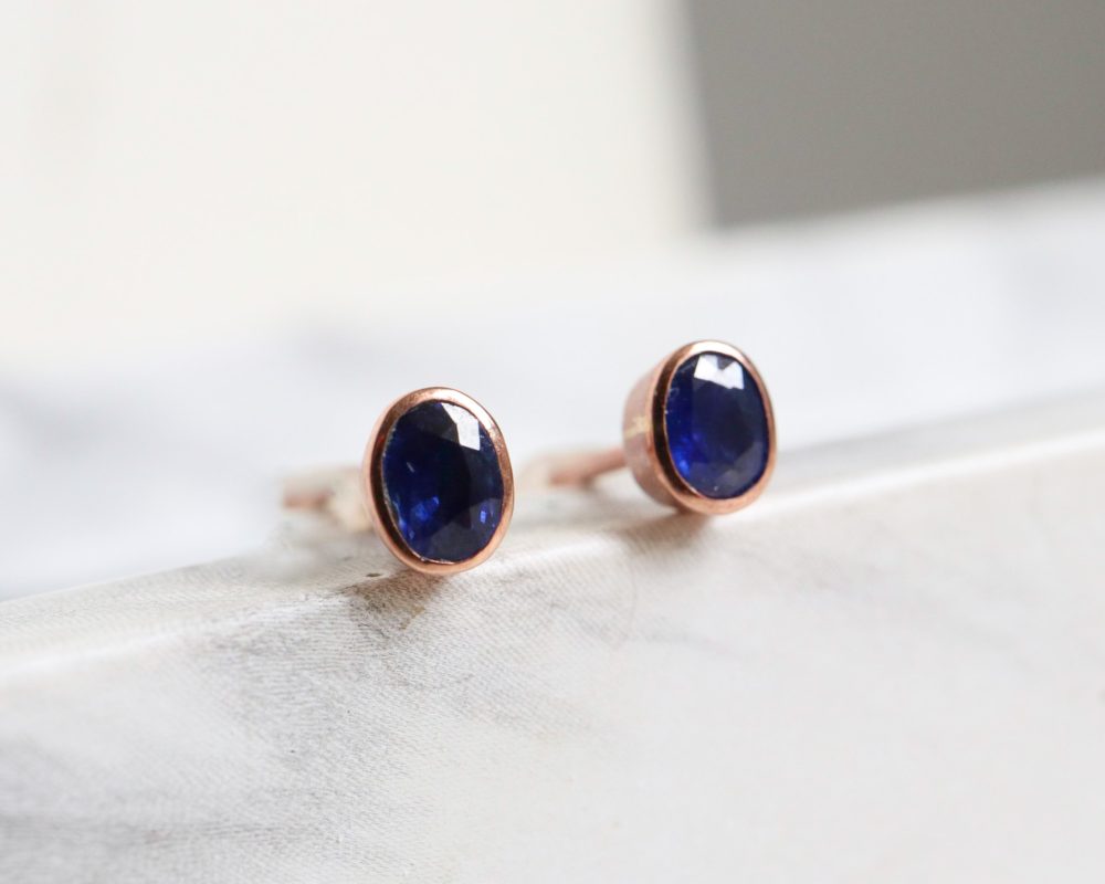Contemporary sapphire and rose gold stud earrings for sale