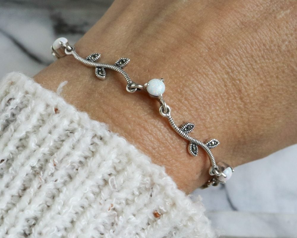 Vintage style opal bracelet in silver and marcasite for sale in Leeds, Yorkshire