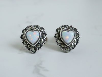 Vintage style opal studs in silver and marcasite for sale in Leeds, Yorkshire