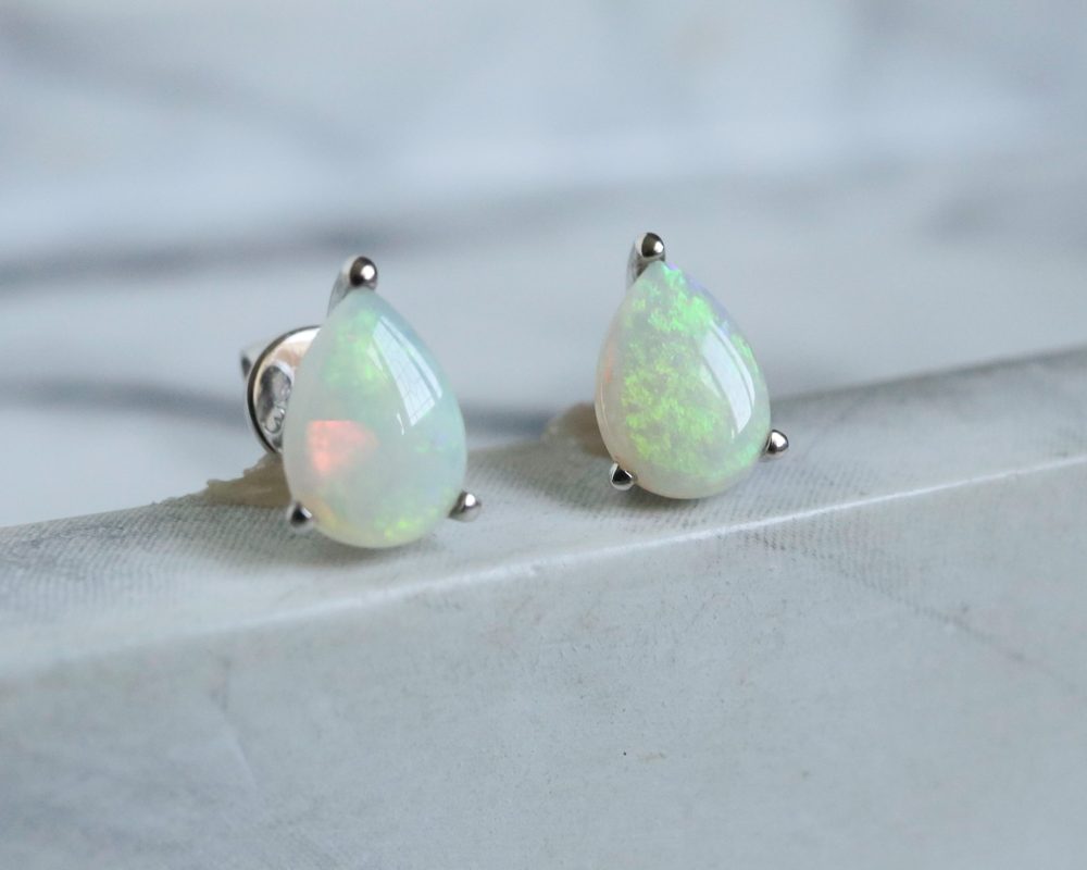 9ct white gold and opal pear cut stud earrings for sale in Leeds