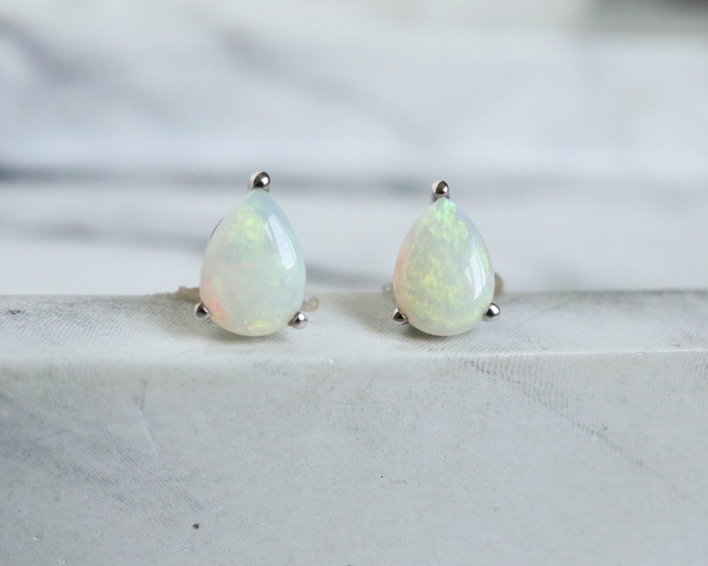 9ct white gold and opal pear cut stud earrings for sale in Leeds
