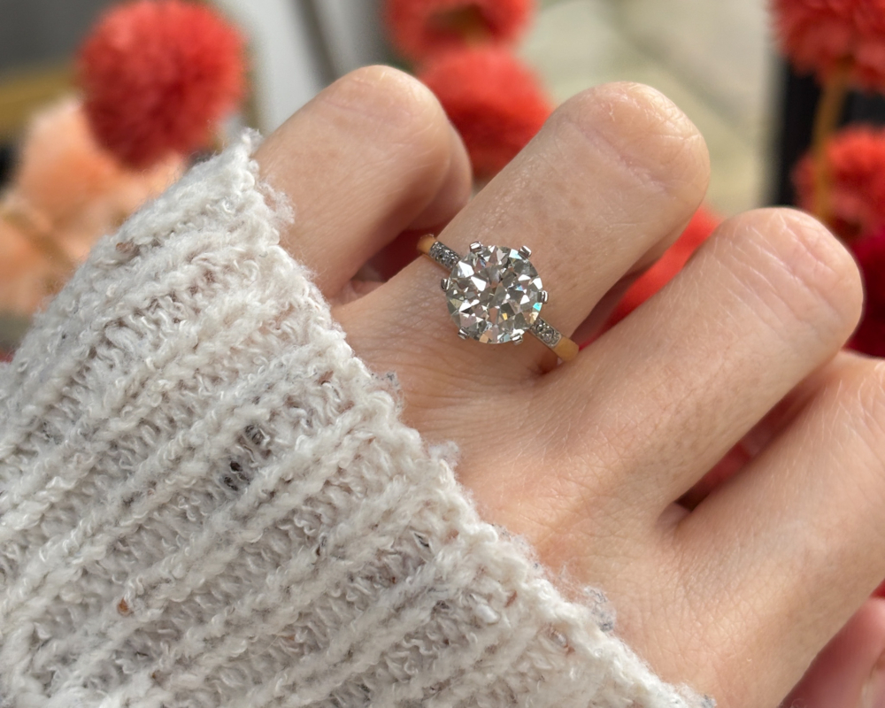 art deco diamond solitaire engagement ring 2.52ct for sale in Leeds