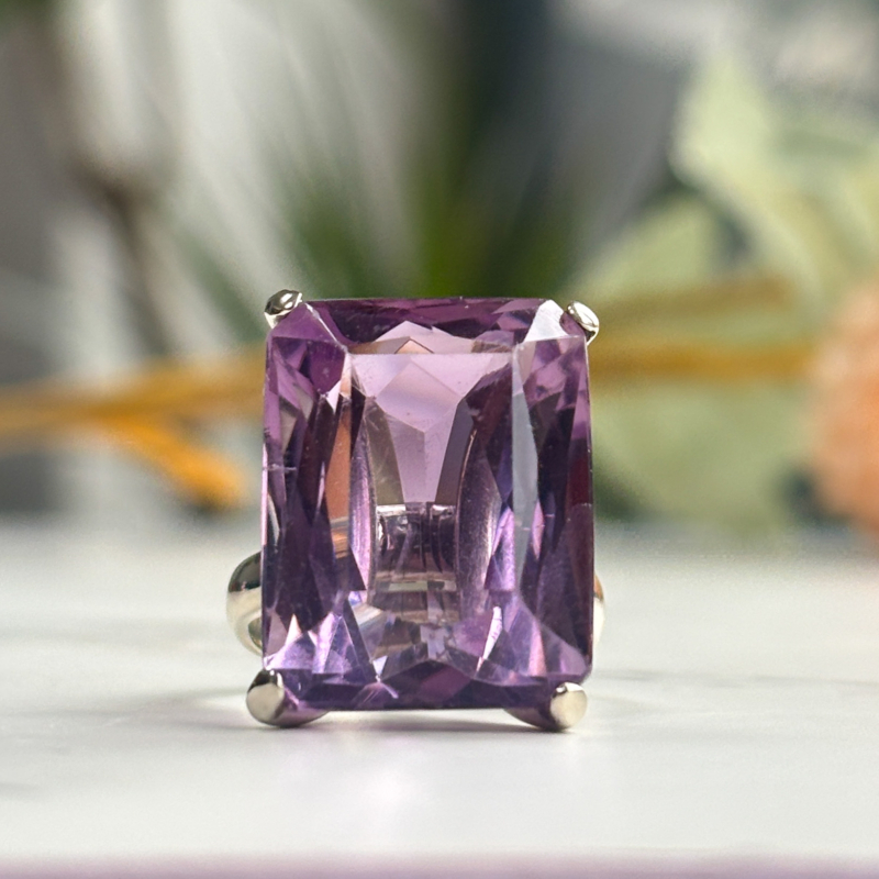 vintage white gold amethyst statement ring for sale