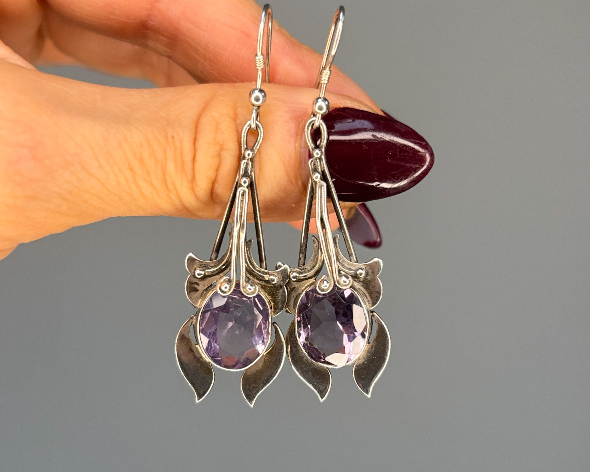 antique silver amethyst earrings