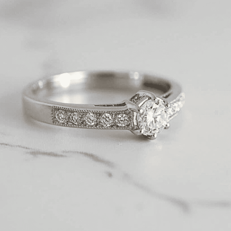 art deco style diamond ring for sale in Yorkshire, 18ct white gold with diamond shoulders,