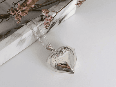 modern large silver heart locket and chain