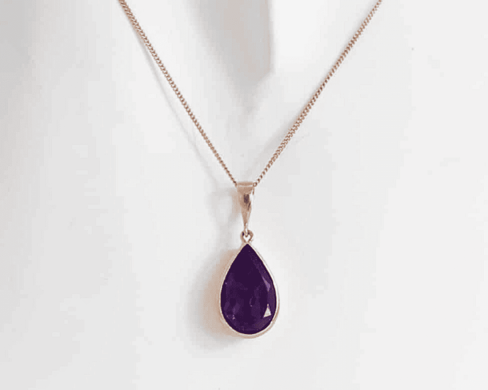 9ct rose gold amethyst pear shape pendant and chain for sale in Leeds