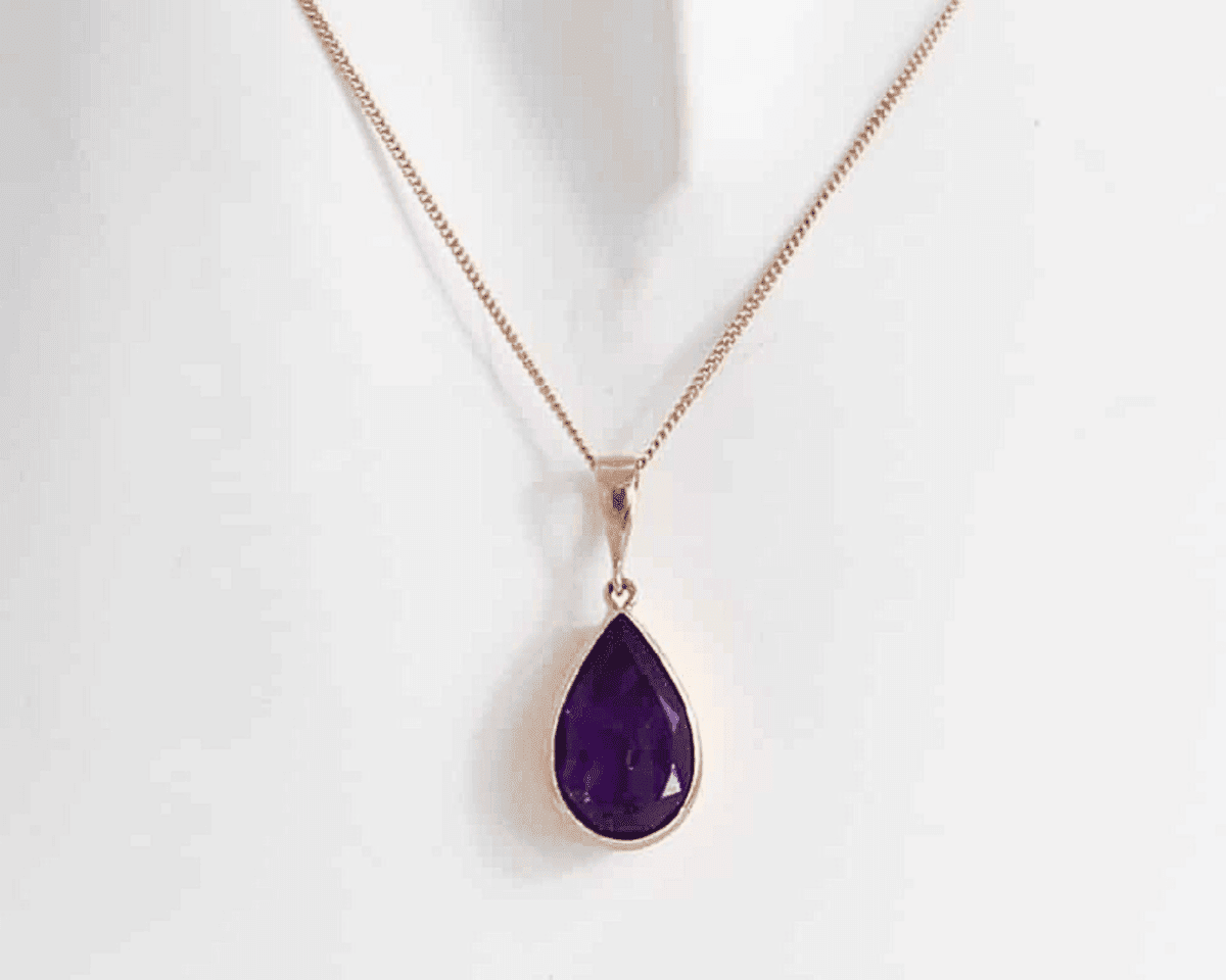 9ct rose gold amethyst pear shape pendant and chain for sale in Leeds