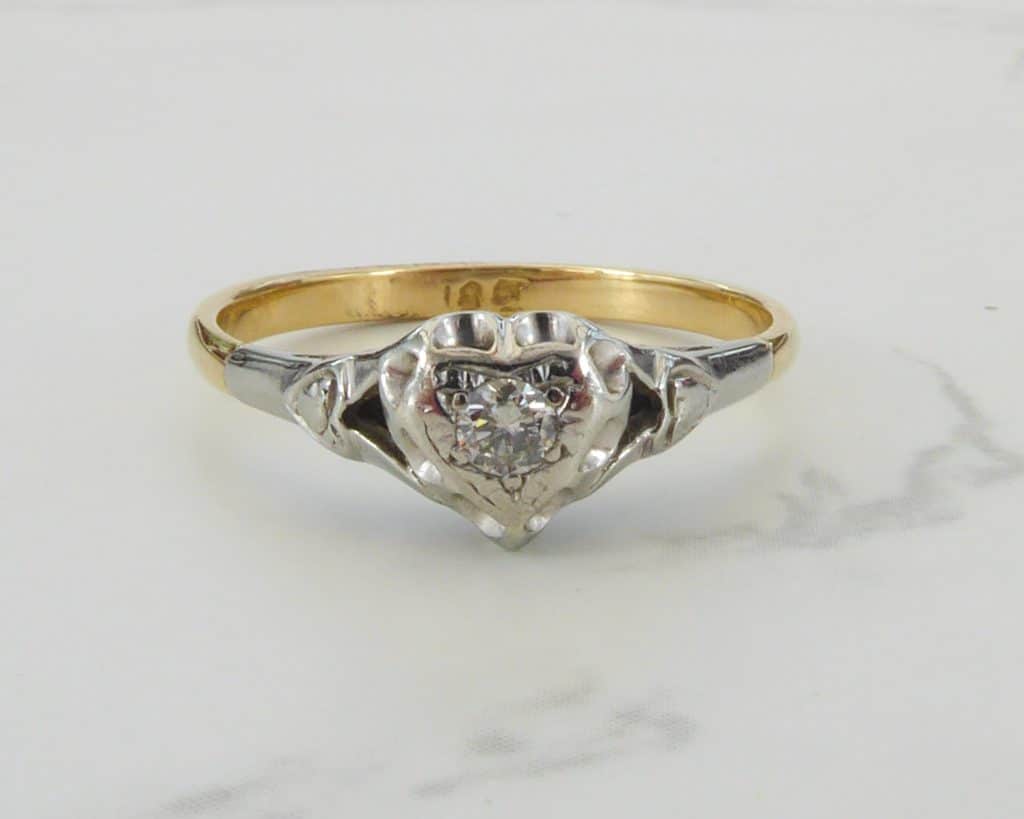 art deco diamond ring heart shape
