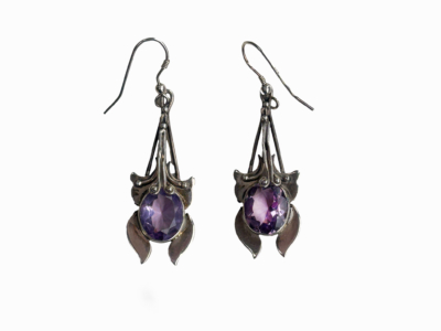 Art Nouveau silver and amethyst drop earrings for sale