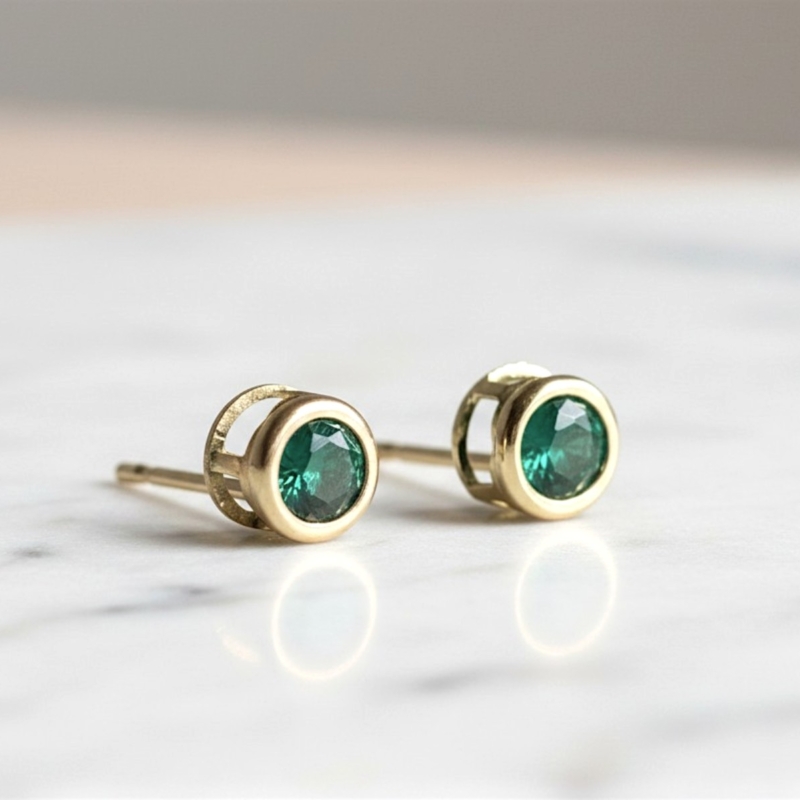 9ct gold emerald bezel set micro studs for sale