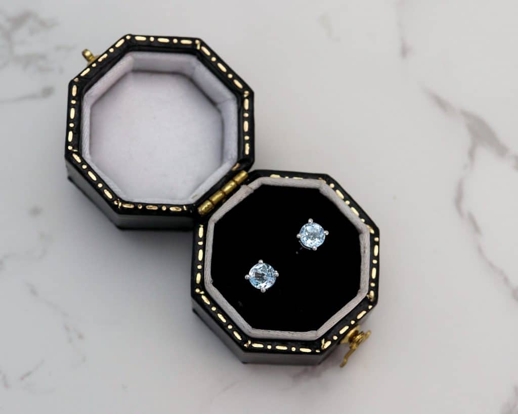 white gold and blue topaz stud earrings for sale