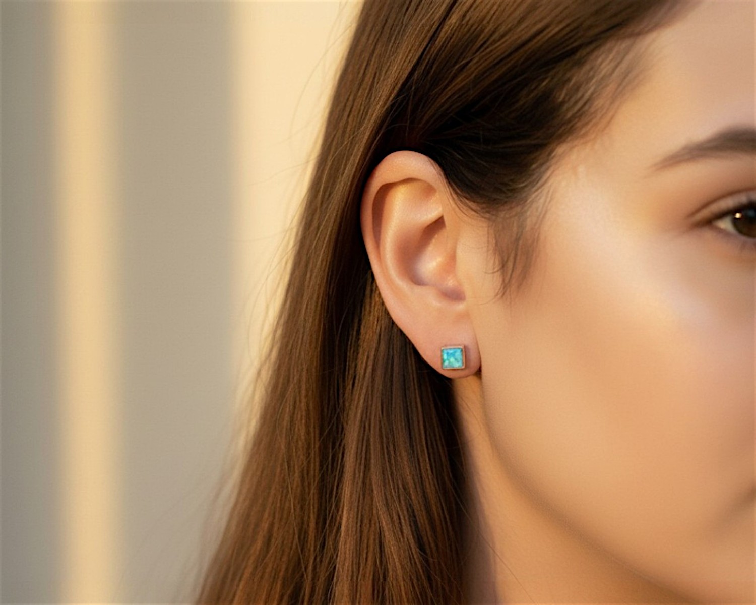 light blue opal on model