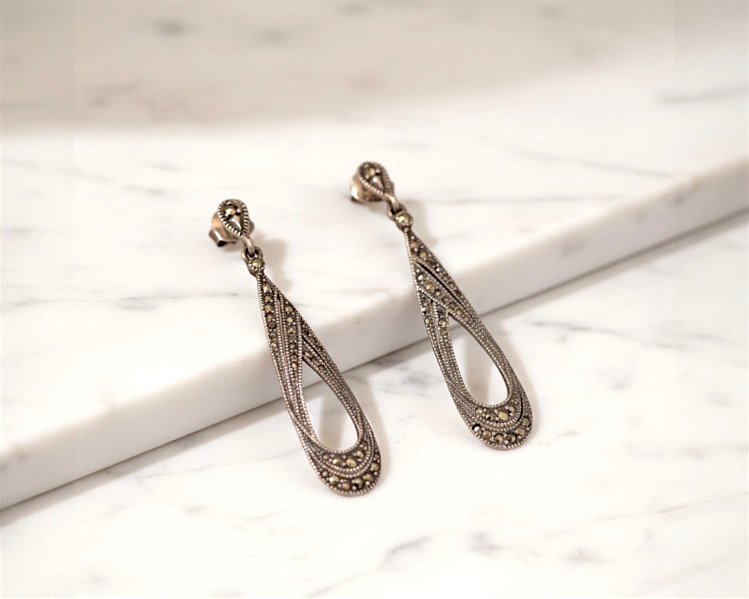 long marcasite drop earrings