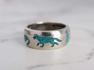 silver and turquoise navajo unisex ring for a man for sale.