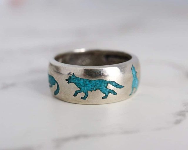 •BLACKJACK TURQUOISE - RIVER• Navajo adjustable silver ring