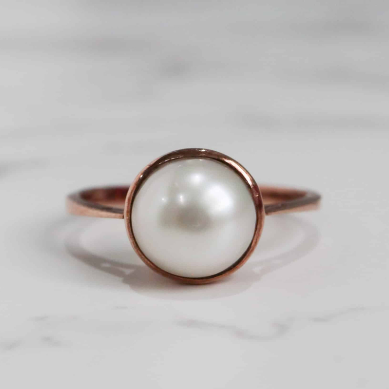 9ct rose gold and cultured pearl modern ring