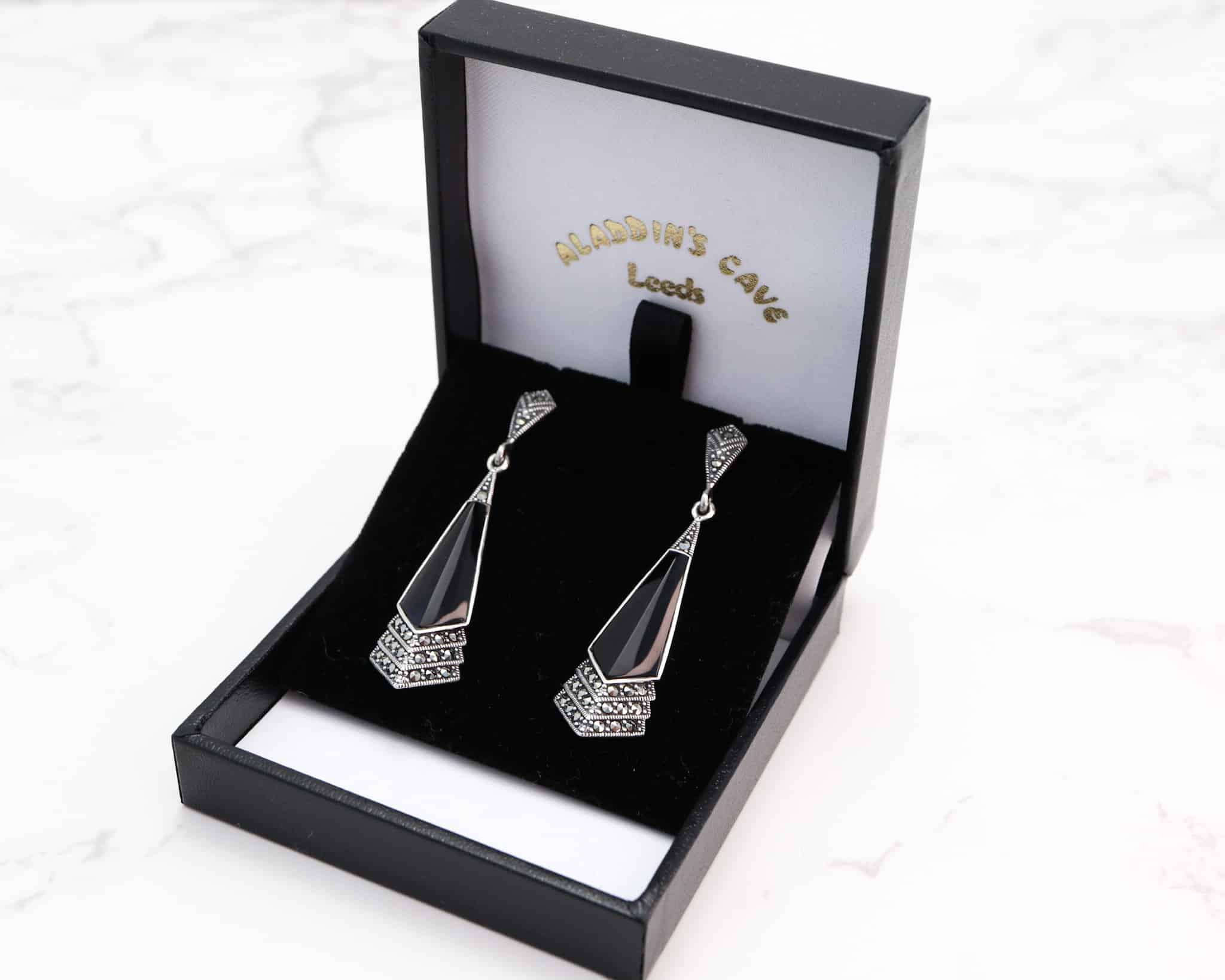 Gemondo 925 Sterling Silver 1ct Onice Nera & Marcasite Art Deco