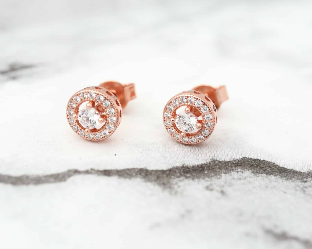 silver and cubic zirconia halo stud earrings