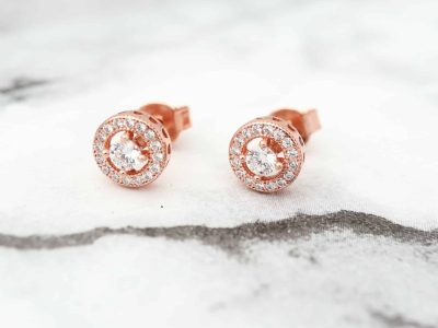 silver and cubic zirconia halo stud earrings