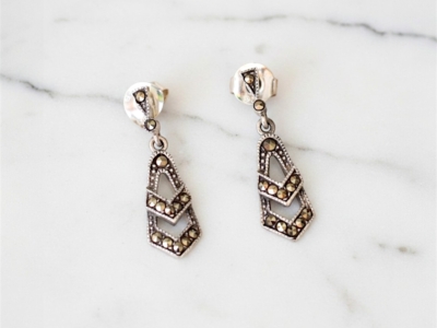 art deco style silver and marcasite small drop earrings for sale in Leeds