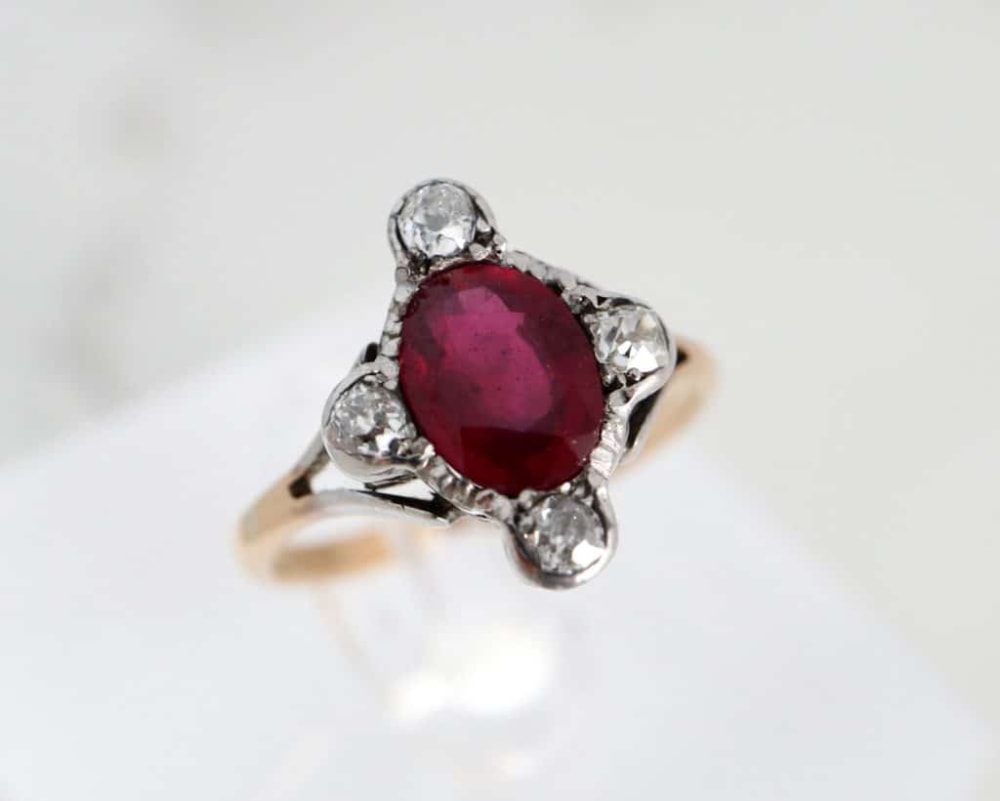 Victorian ruby and diamond ring in 18ct gold for sale in Leeds, Yorkshire