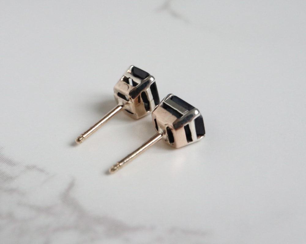 vintage 1950s sapphire studs set in gold and silver for sale in Leeds