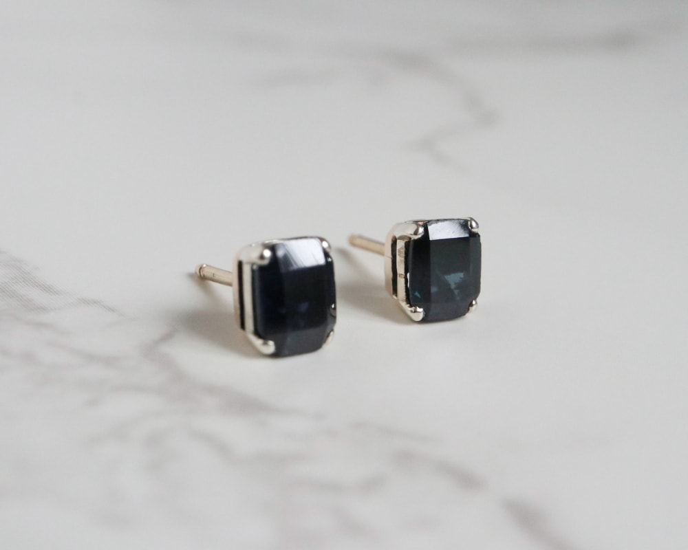 vintage 1950s sapphire studs set in gold and silver for sale in Leeds
