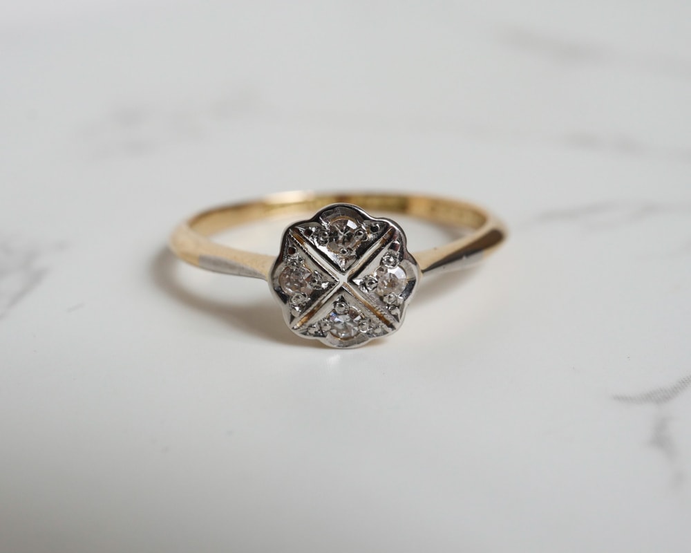 art deco diamond ring set in 18ct yellow gold