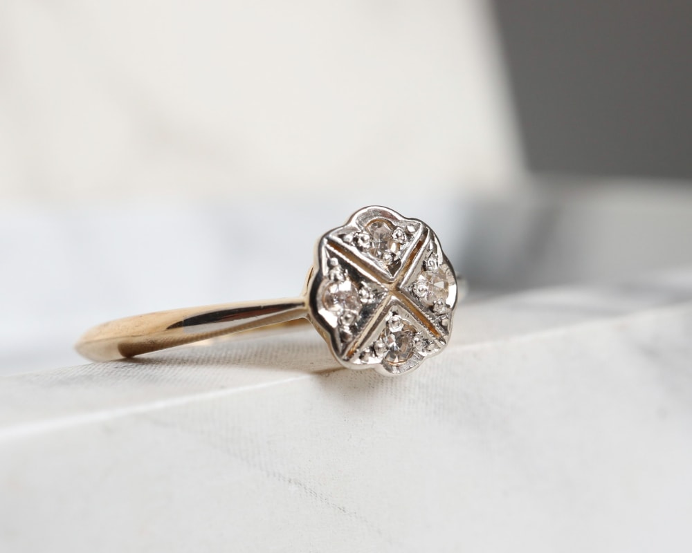 art deco diamond ring set in 18ct yellow gold