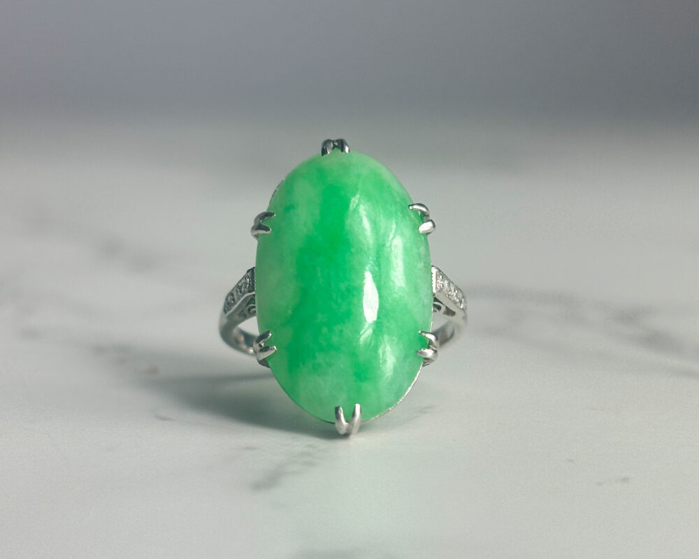 IMG_3056 (1) Art Deco jade and diamond ring for sale in Leeds, Yorkshire