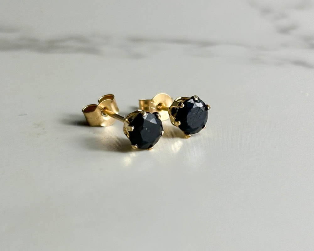 9ct yellow gold and sapphire small stud earrings for sale