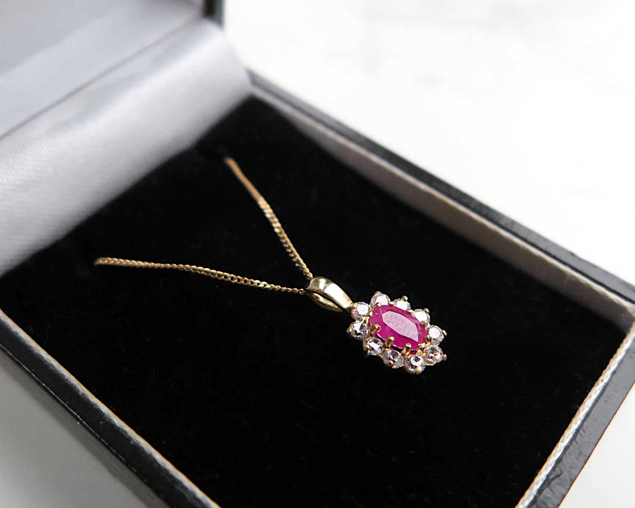 ruby pendant in box