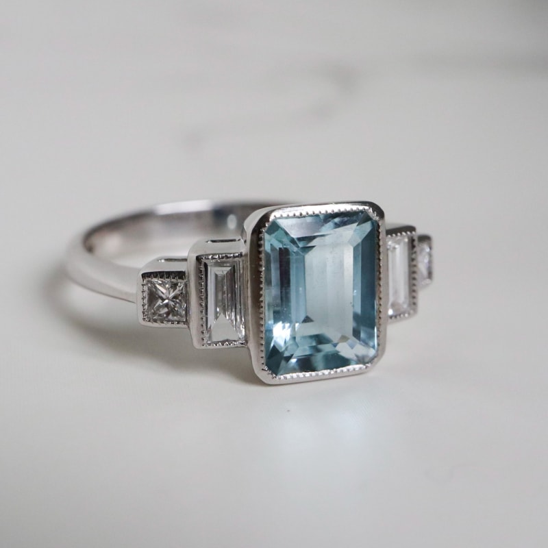 Art deco style aquamarine and diamond ring for sale in Leeds, Yorkshire