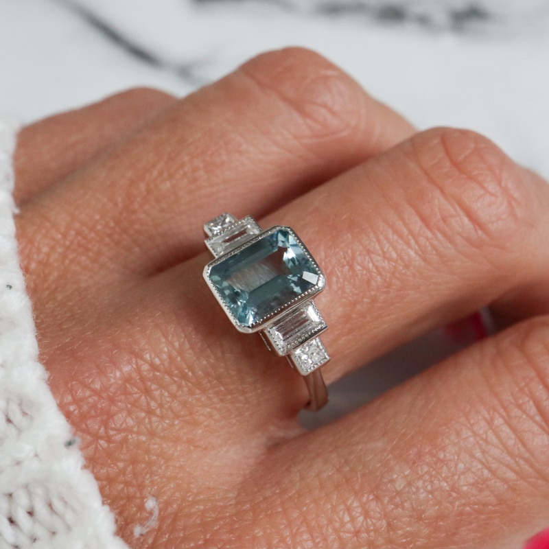 Art deco style aquamarine and diamond ring for sale in Leeds, Yorkshire