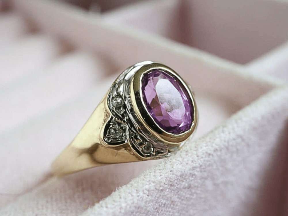 vintage amethyst and diamond ring set in 9ct yellow gold for sale in Leeds