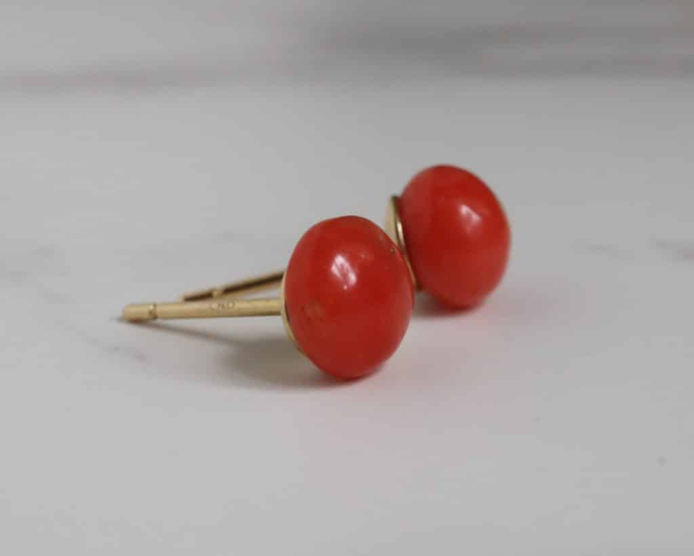 antique coral studs set in 18ct yellow gold for sale in Yorkshire