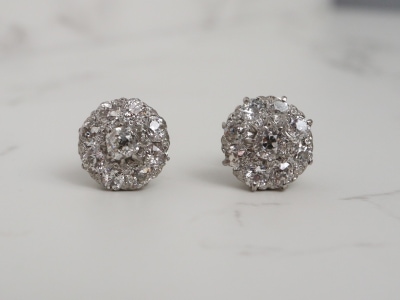 antique diamond stud earrings made in the Edwardian era 2.20ct diamond cluster for sale in Leeds