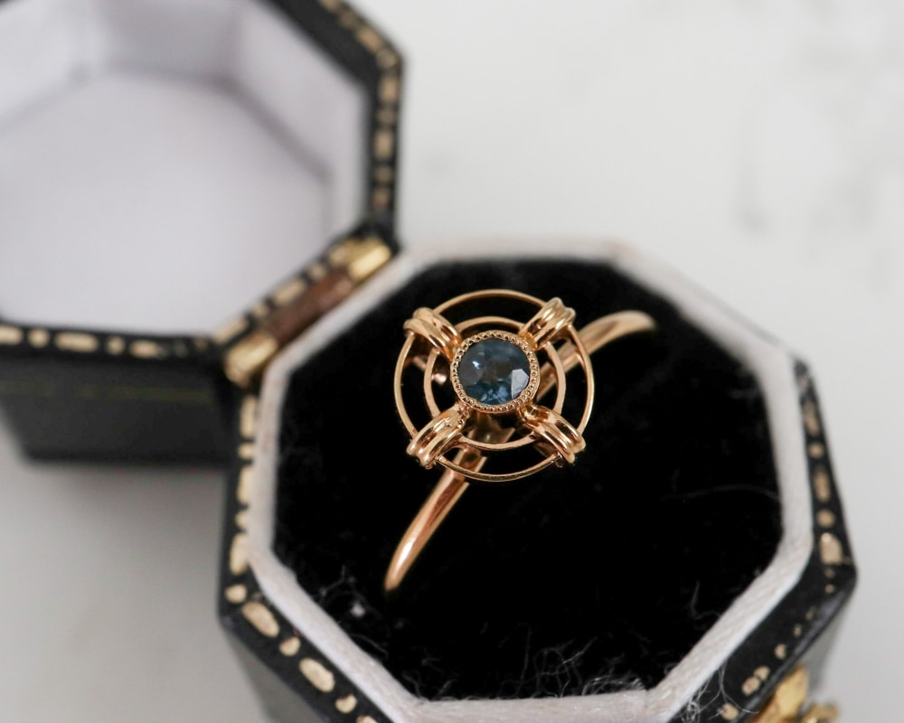 Edwardian sapphire target ring set in 15ct gold for sale in Leeds