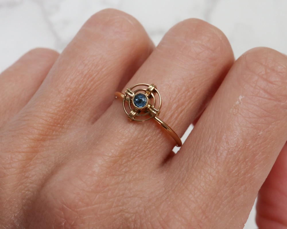 Edwardian sapphire target ring set in 15ct gold for sale in Leeds