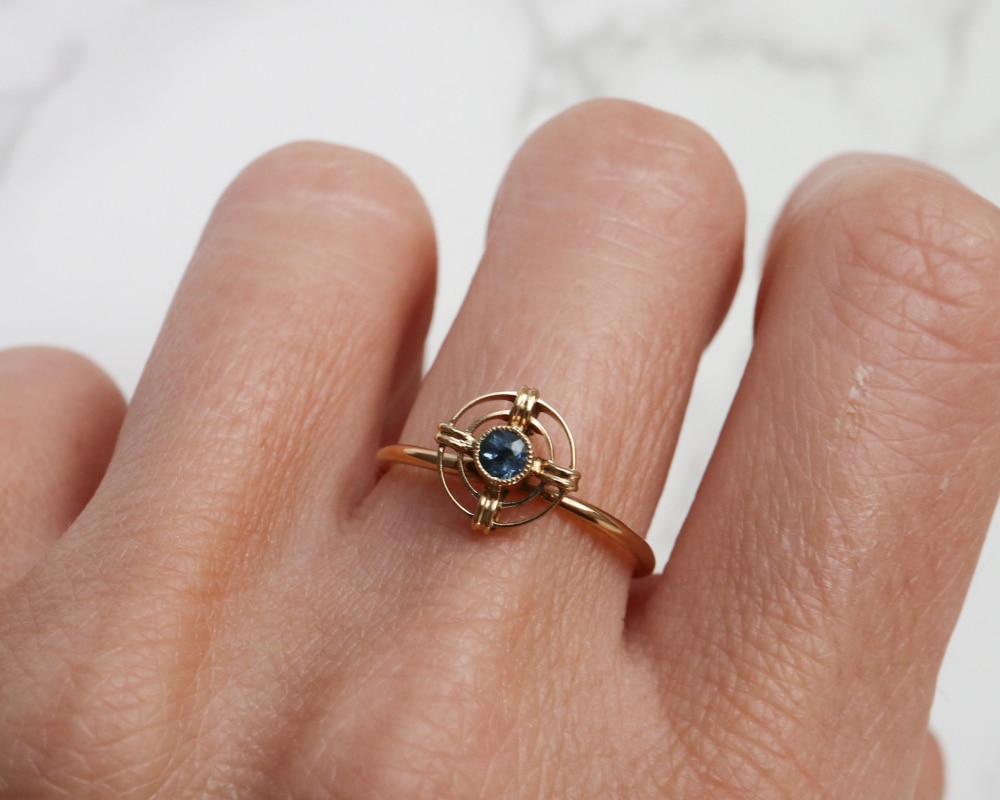 Edwardian sapphire target ring set in 15ct gold for sale in Leeds