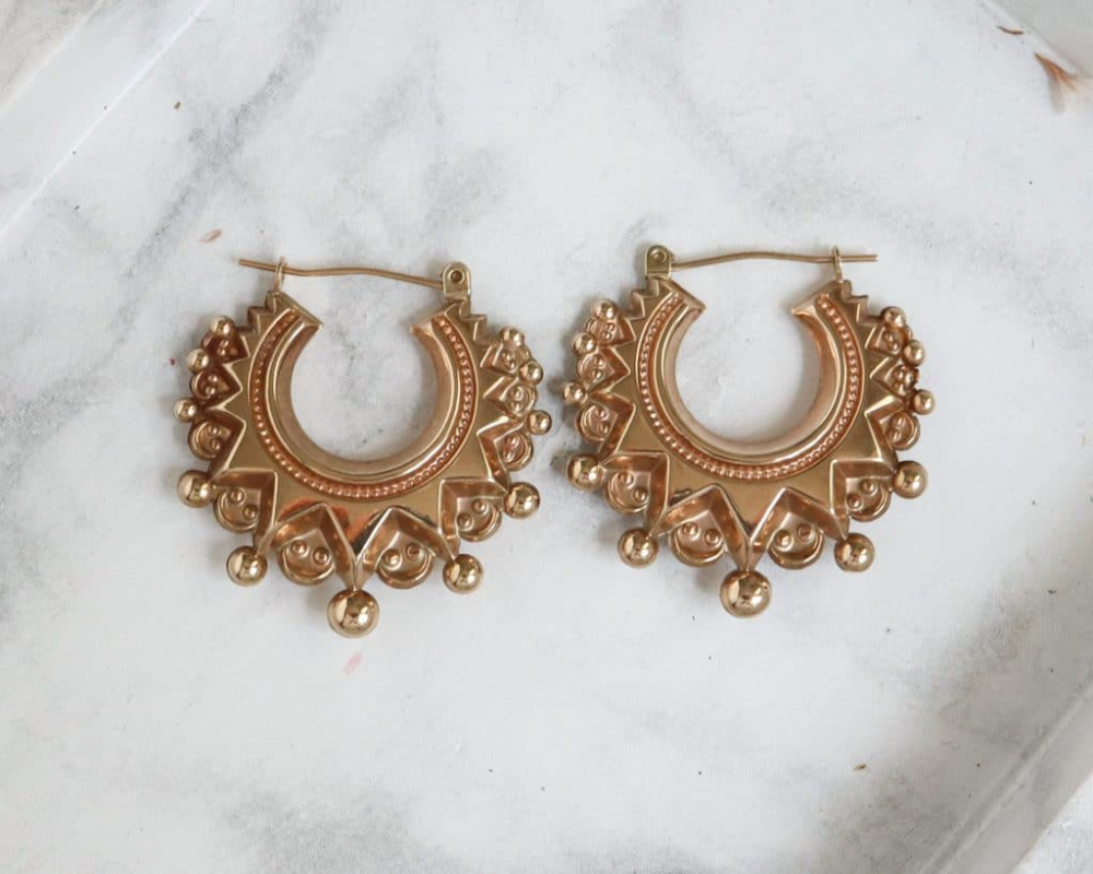 9ct Gold Star Creole Hoop Earring 